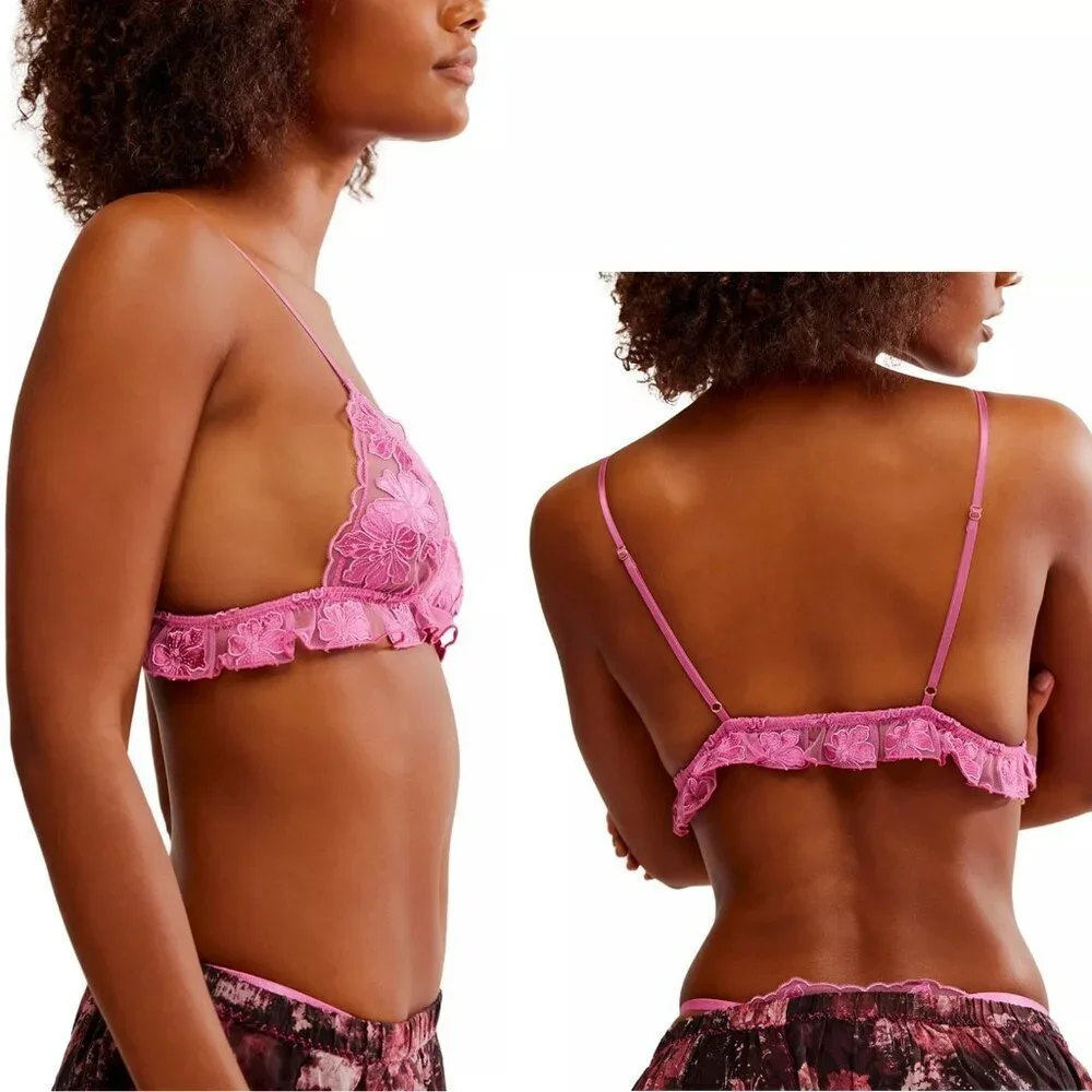 NWT New Free People Hotel Chantelle Triangle Bralette In Dawn Pink Size XL